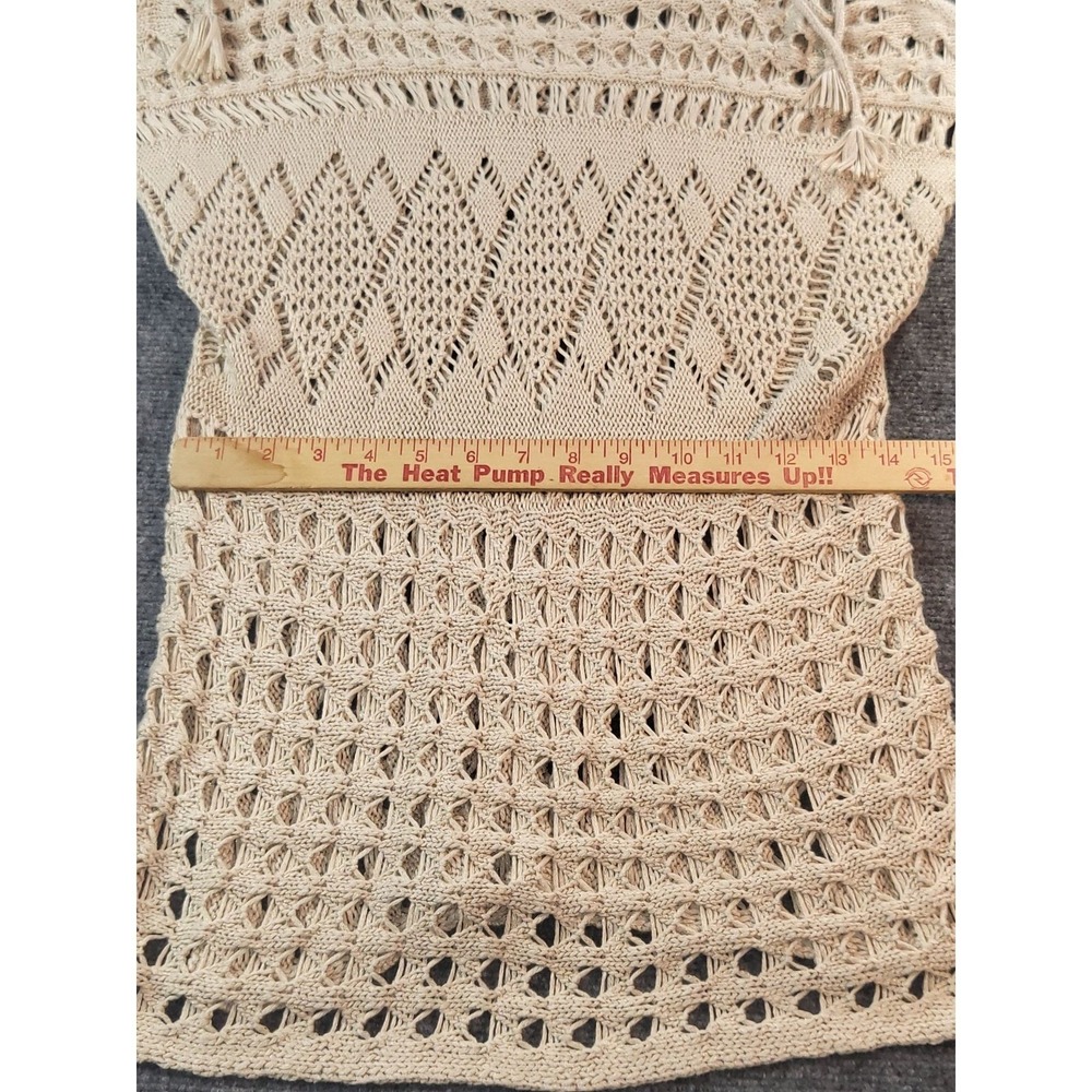 Chico's Open Knit Sweater Sz 1 Cold Shoulder Tassel Boho Hipster Summer Top Boho - Picture 6 of 8